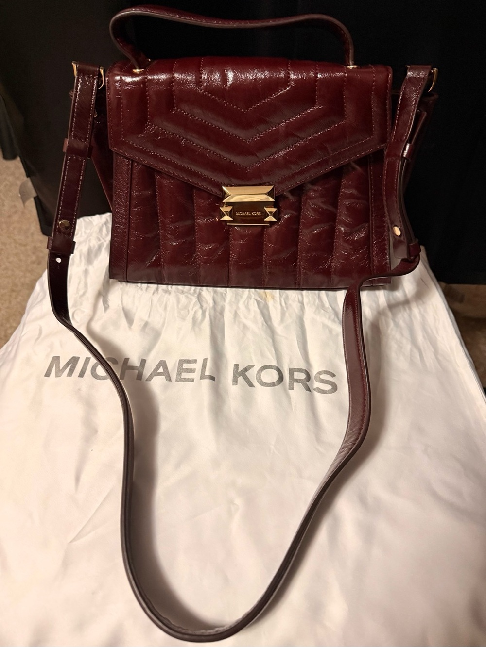 Michael Kors Wine Quilted Leather Top-Handle Satchel with Gold Hardware - Picture 2 of 5